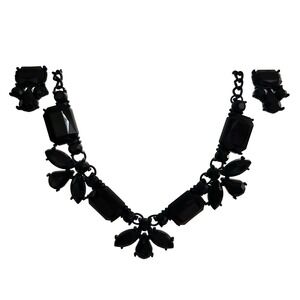 Prong Set Black Glass Bead Necklace‎ And Earring Set